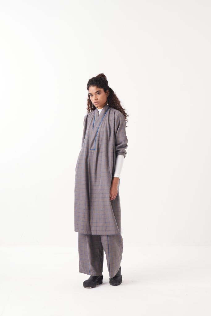 WRAP COLLAR EB CHECK-GREY CHECK by THREE in grey color for women Worldwide