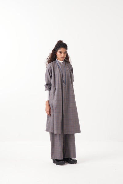 WRAP COLLAR EMB. CHECK CO-ORD (SET OF 2)-GREY CHECK