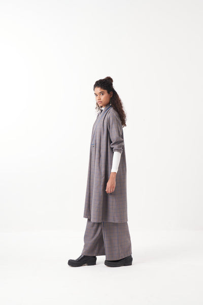 WRAP COLLAR EMB. CHECK CO-ORD (SET OF 2)-GREY CHECK