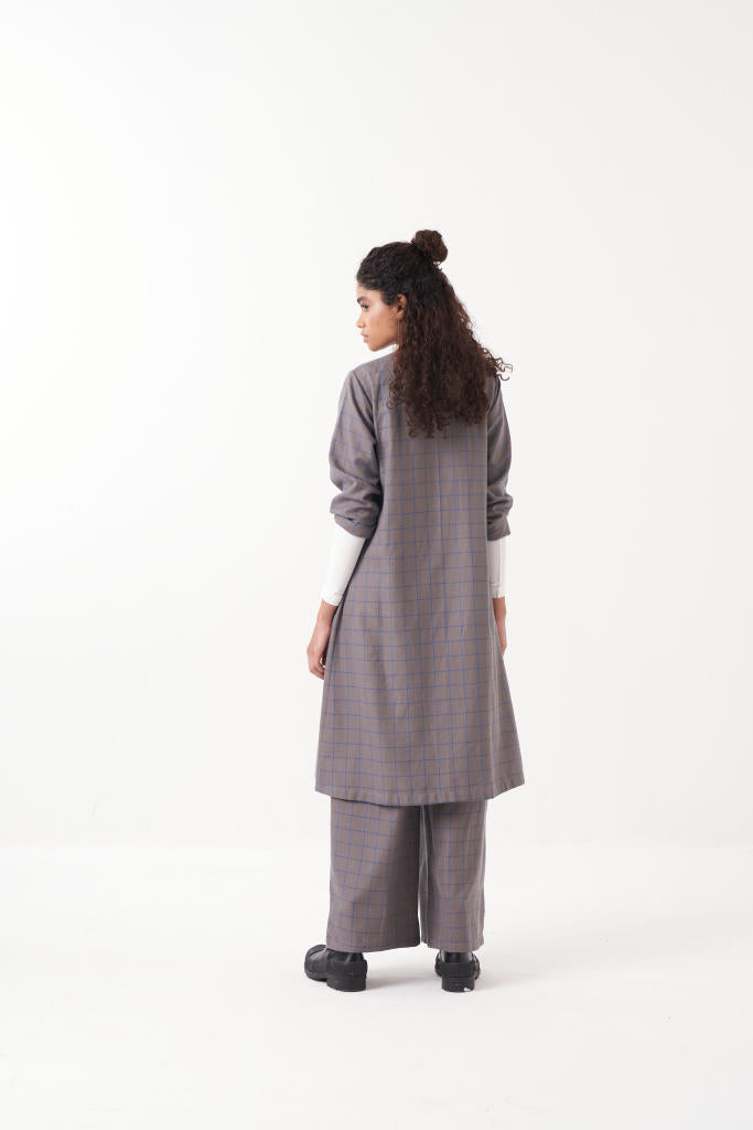 WRAP COLLAR EB CHECK-GREY CHECK by THREE in grey color for women Worldwide