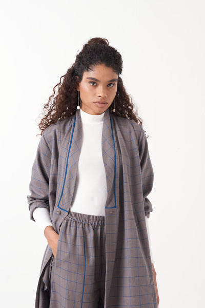 WRAP COLLAR EMB. CHECK CO-ORD (SET OF 2)-GREY CHECK