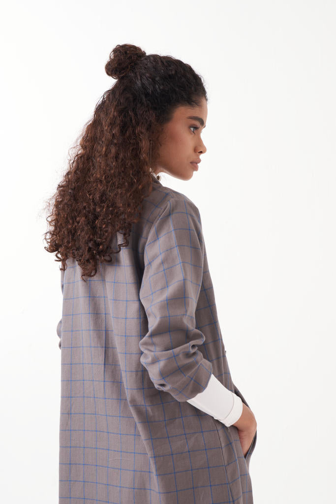 WRAP COLLAR EB CHECK-GREY CHECK by THREE in grey color for women Worldwide