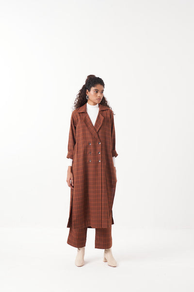 OVERLAP KAFTAN  BROWN CHECK-CHOCOLATE BROWN