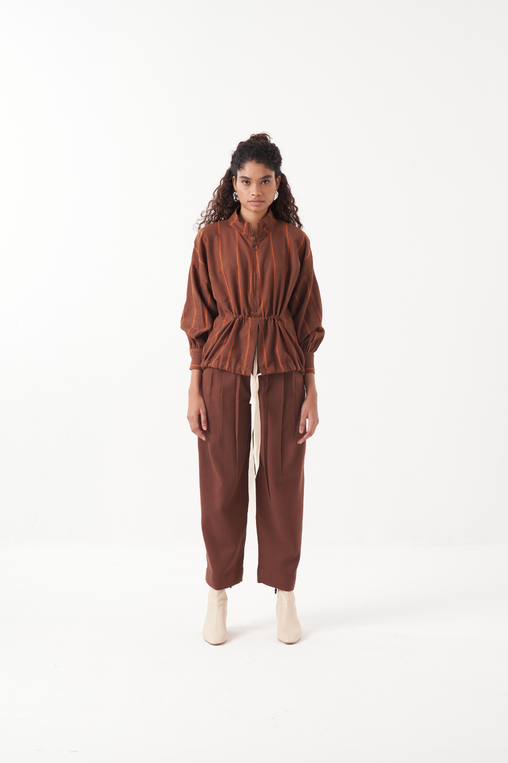 DRAWSTRING TOP CO-ORD (SET OF 2)-CHOCOLATE BROWN