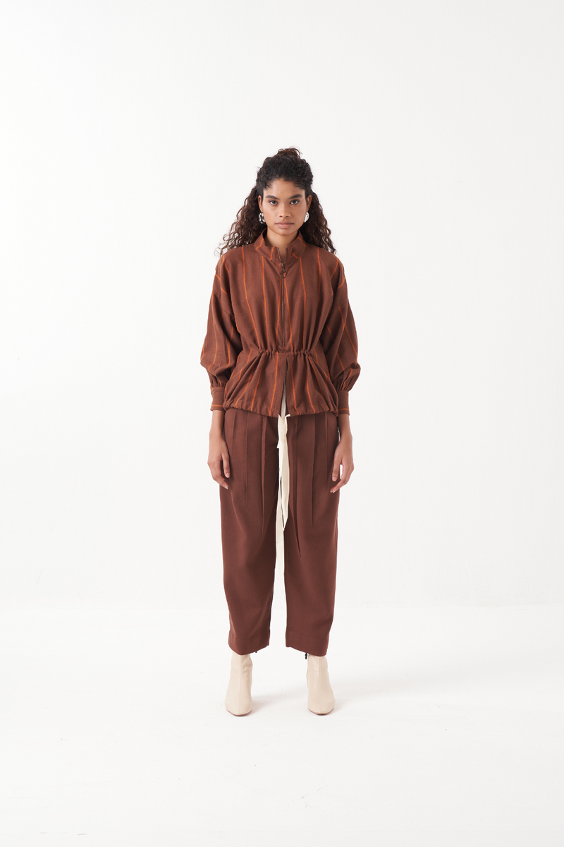 DRAWSTRING TOP-CHOCOLATE BROWN by THREE in brown color for women Worldwide