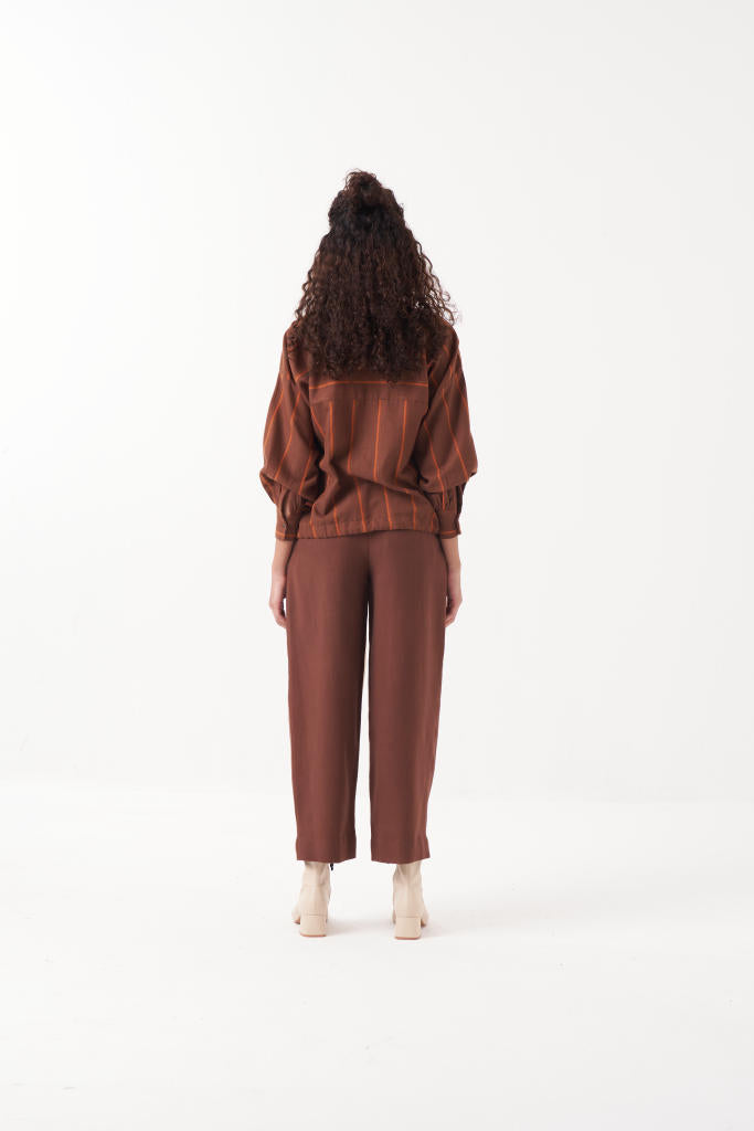 DRAWSTRING TOP-CHOCOLATE BROWN by THREE in brown color for women Worldwide