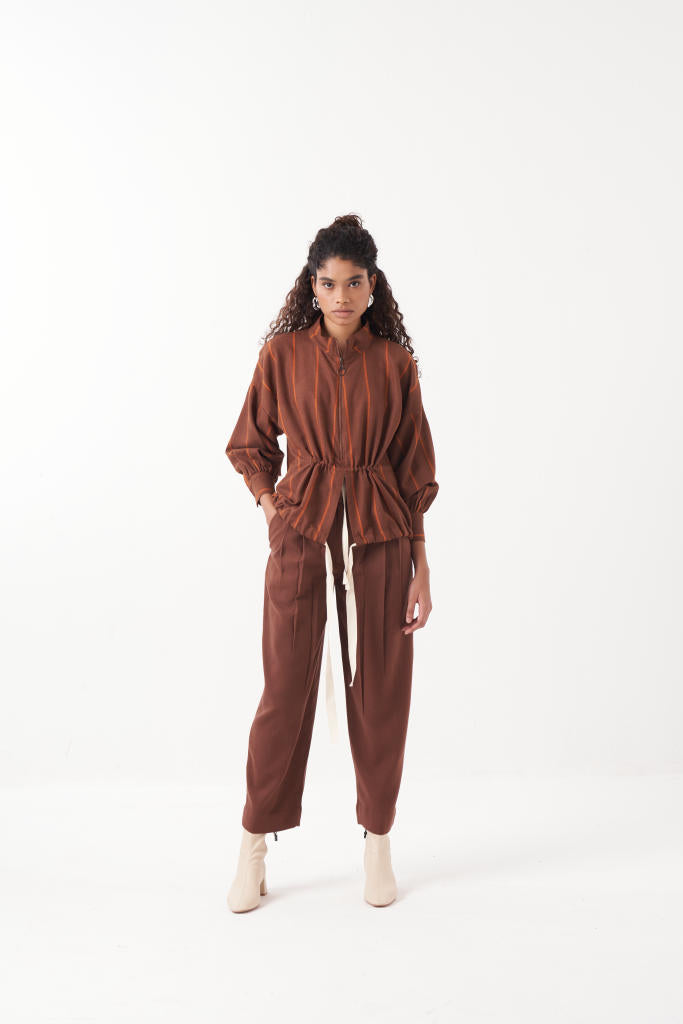 DRAWSTRING TOP-CHOCOLATE BROWN by THREE in brown color for women Worldwide
