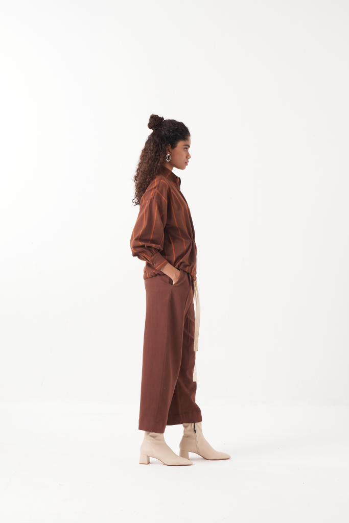 DRAWSTRING TOP-CHOCOLATE BROWN by THREE in brown color for women Worldwide