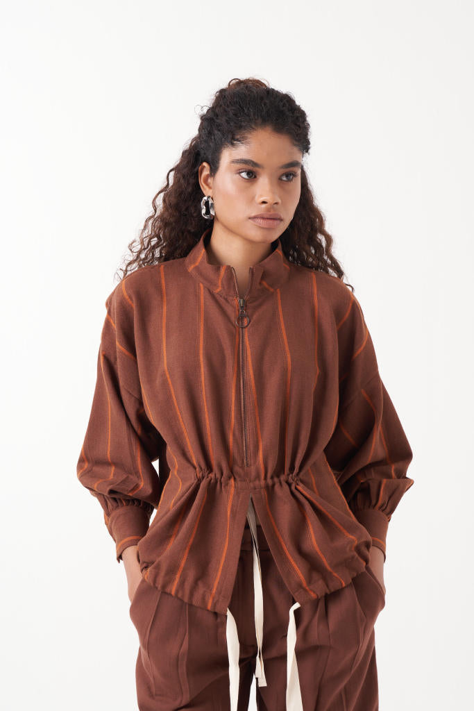 DRAWSTRING TOP-CHOCOLATE BROWN by THREE in brown color for women Worldwide