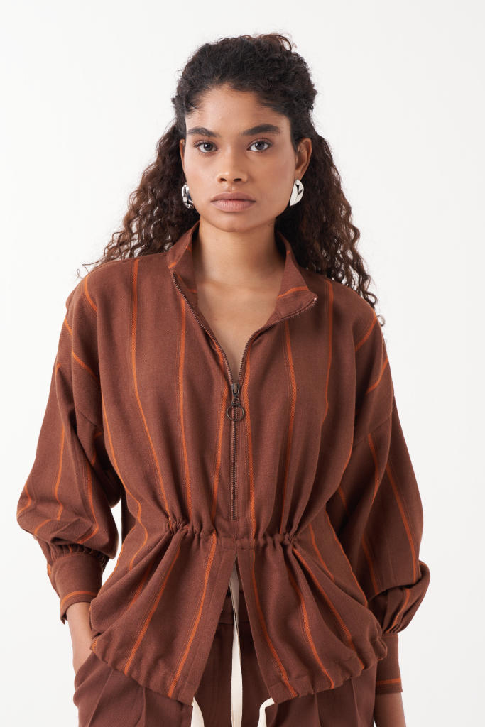 DRAWSTRING TOP-CHOCOLATE BROWN by THREE in brown color for women Worldwide