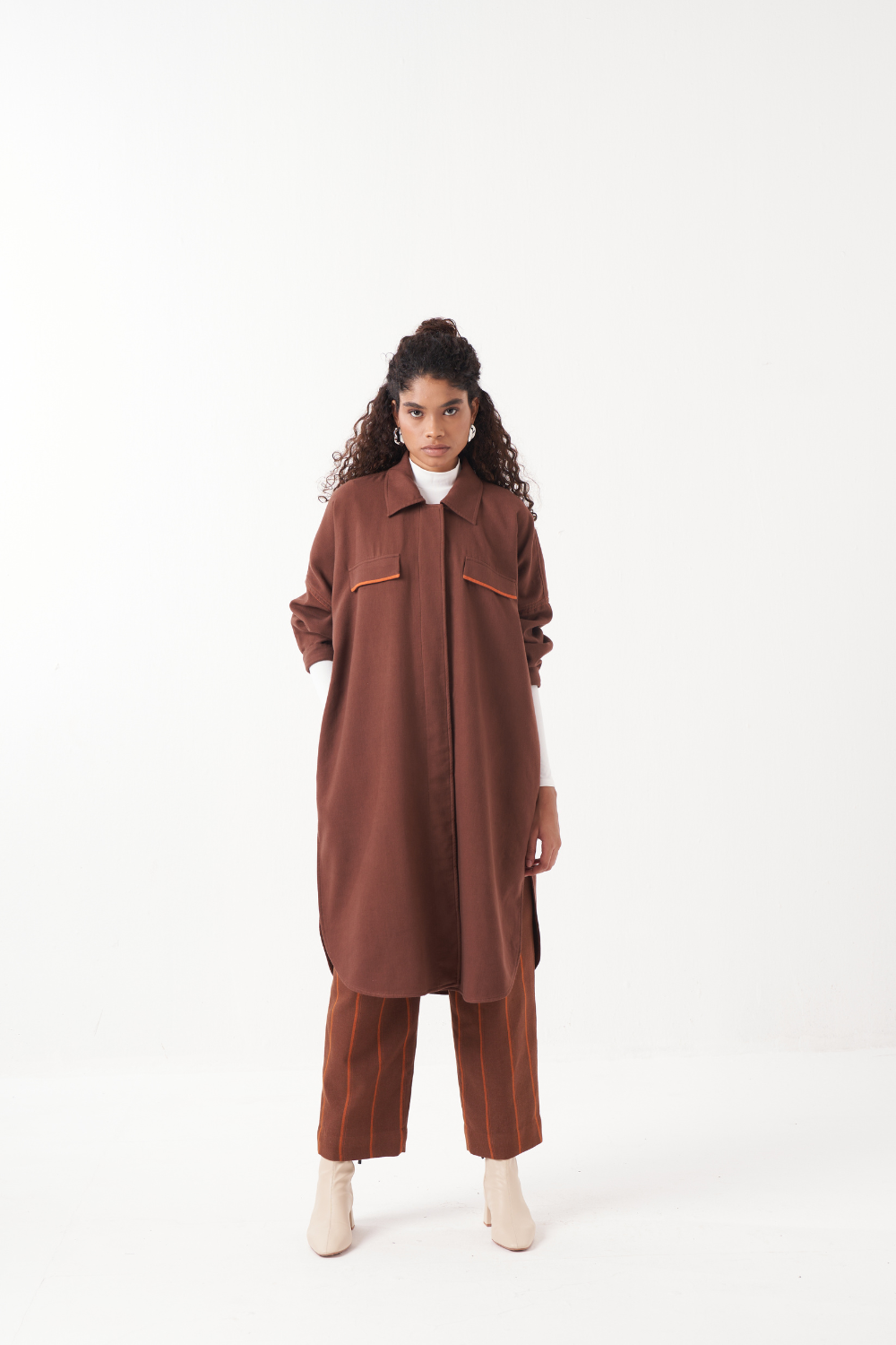 U- HEM JACKET CO-ORD (SET OF 2)-CHOCOLATE  BROWN