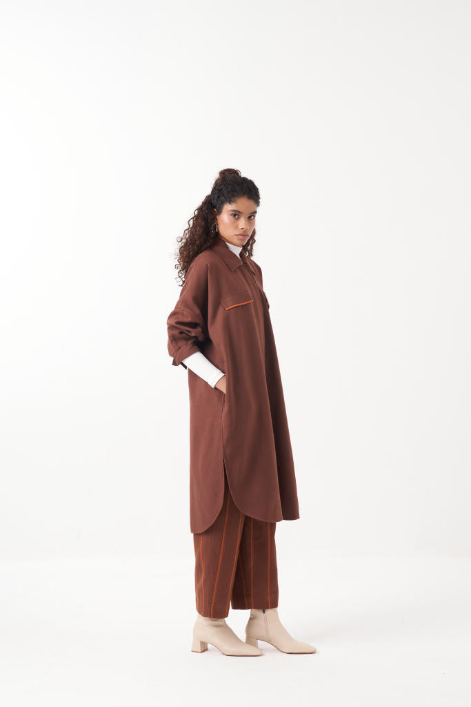 U- HEM JACKET CO-ORD (SET OF 2)-CHOCOLATE BROWN by THREE in brown color for women Worldwide