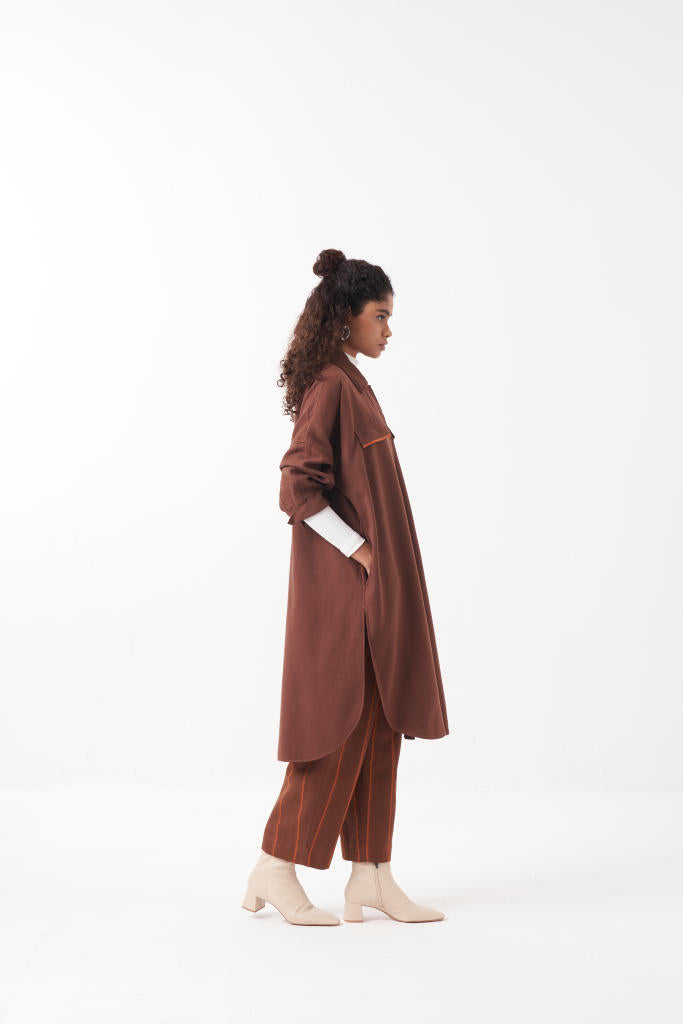 U- HEM JACKET CO-ORD (SET OF 2)-CHOCOLATE  BROWN