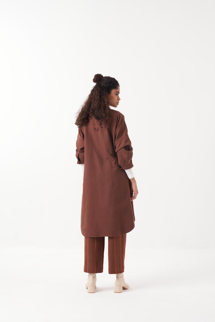 U- HEM JACKET CO-ORD (SET OF 3)-CHOCOLATE BROWN by THREE in brown color for women Worldwide