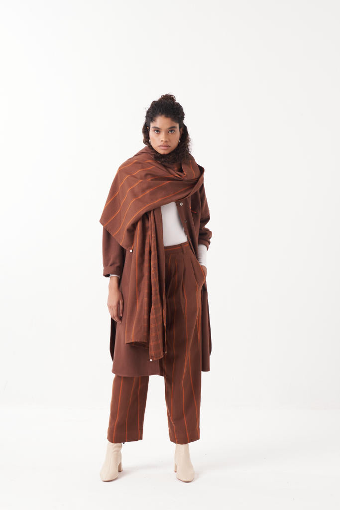 U- HEM JACKET CO-ORD (SET OF 3)-CHOCOLATE BROWN by THREE in brown color for women Worldwide