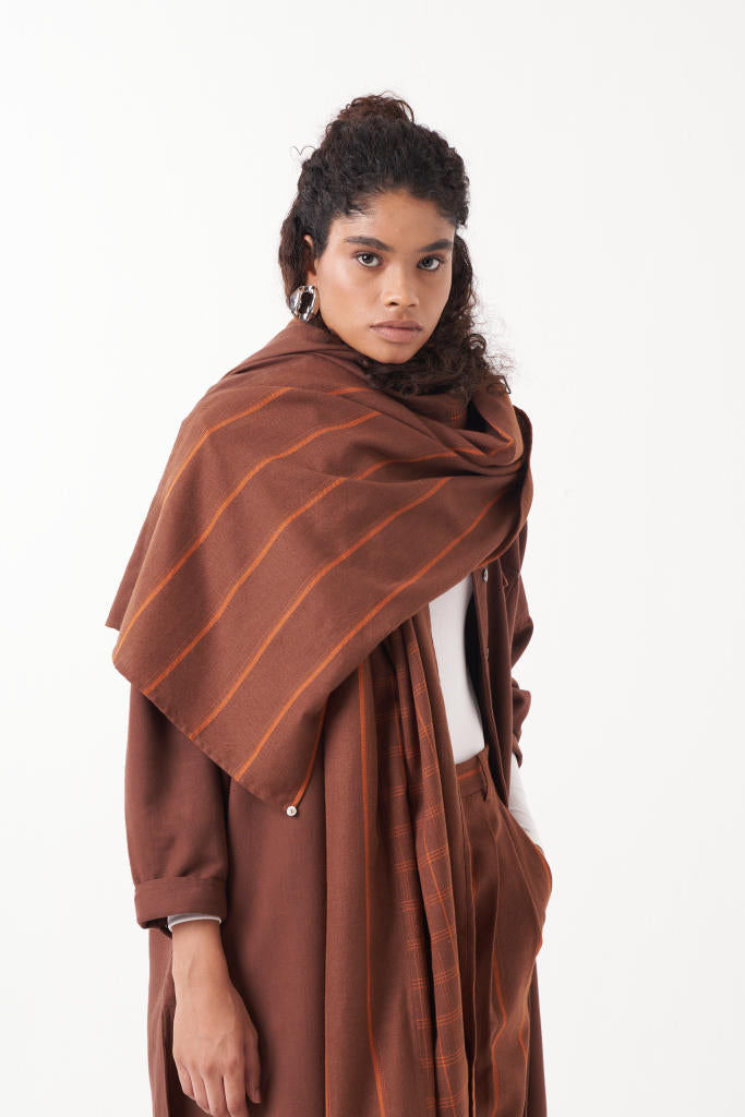 U- HEM JACKET CO-ORD (SET OF 3)-CHOCOLATE BROWN by THREE in brown color for women Worldwide