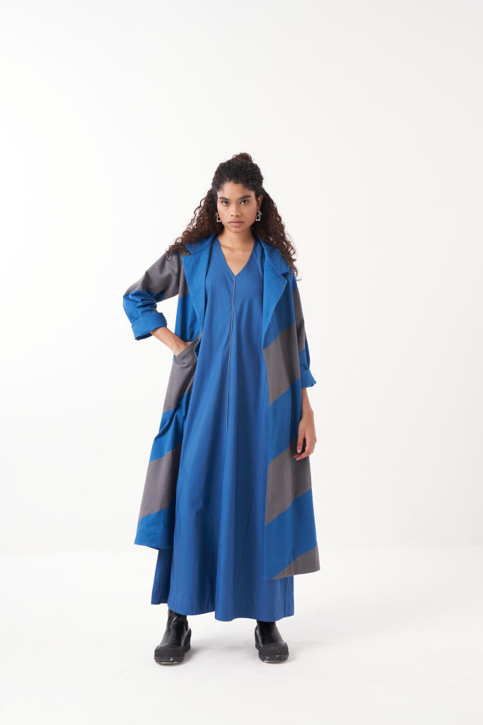 SQUARE ARMHOLE DRESS-ELECTRIC BLUE poplin by THREE in blue color for women Worldwide