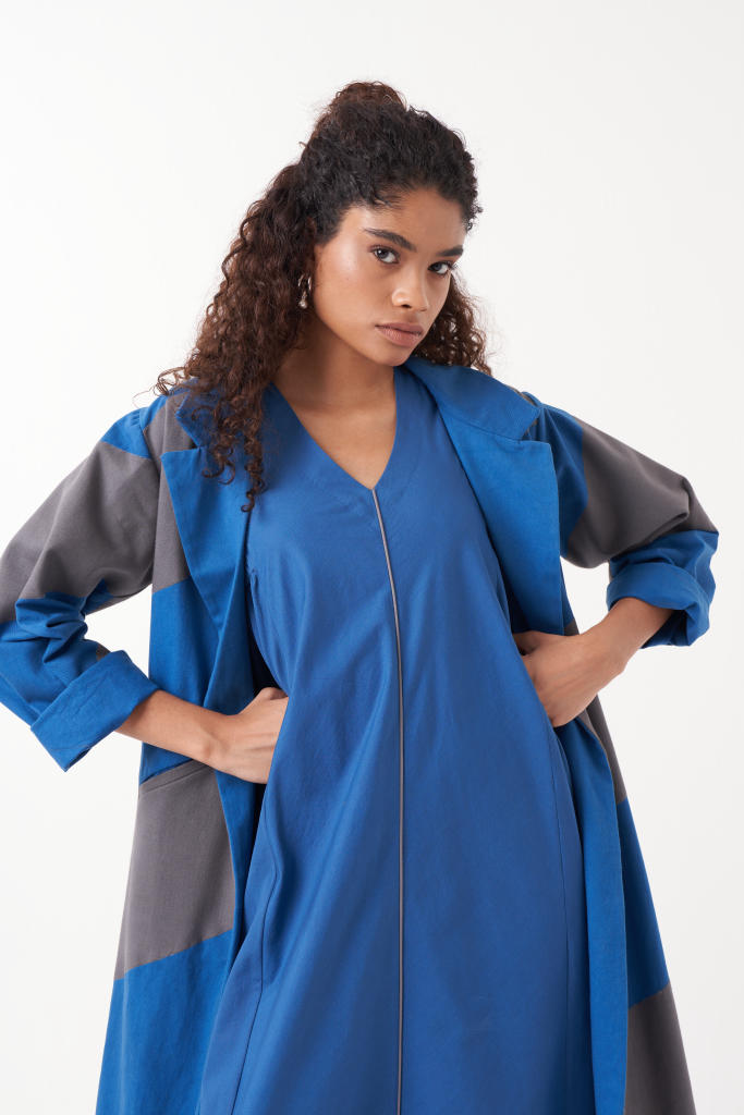 SQUARE ARMHOLE DRESS-ELECTRIC BLUE poplin by THREE in blue color for women Worldwide