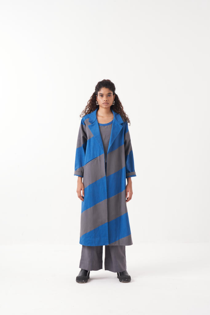 EMB. DIAGONAL  JACKET CO-ORD (SET OF 3)-ELECTRIC BLUE/GREY