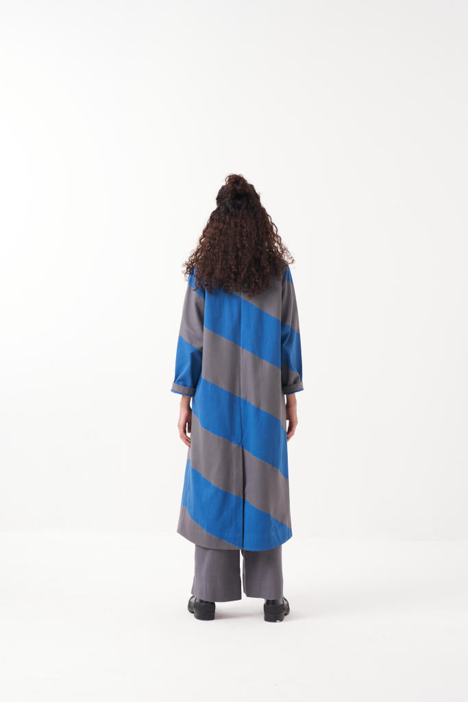 EMB. DIAGONAL JACKET CO-ORD (SET OF 3)-ELECTRIC BLUE/GREY by THREE in grey color for women Worldwide