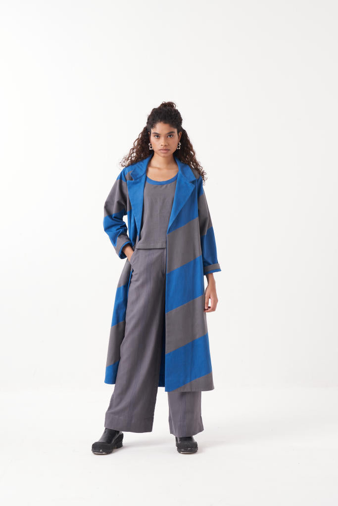 EMB. DIAGONAL  JACKET CO-ORD (SET OF 3)-ELECTRIC BLUE/GREY