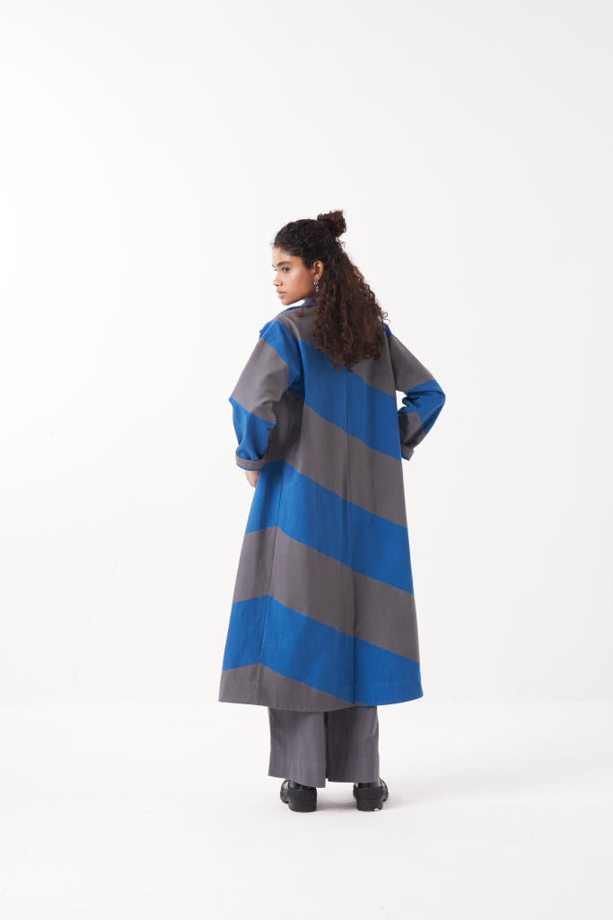 DIAGONAL APPLIQUE JACKET-ELECTRIC BLUE GREY by THREE in grey color for women Worldwide
