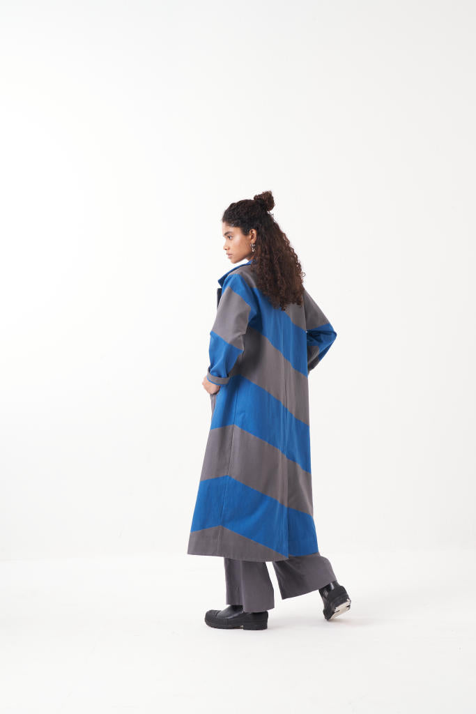 DIAGONAL APPLIQUE JACKET-ELECTRIC BLUE GREY by THREE in grey color for women Worldwide