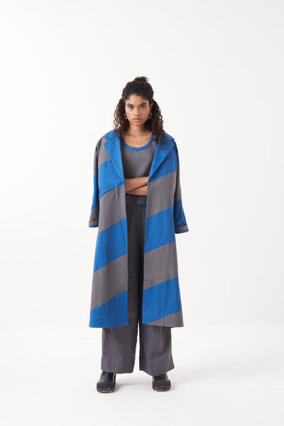 DIAGONAL APPLIQUE JACKET-ELECTRIC BLUE GREY