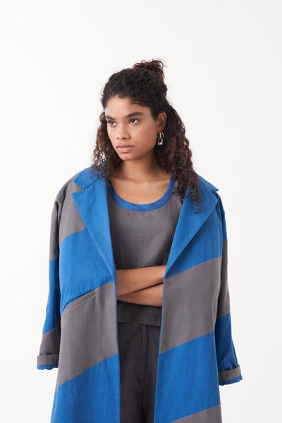 DIAGONAL APPLIQUE JACKET-ELECTRIC BLUE GREY