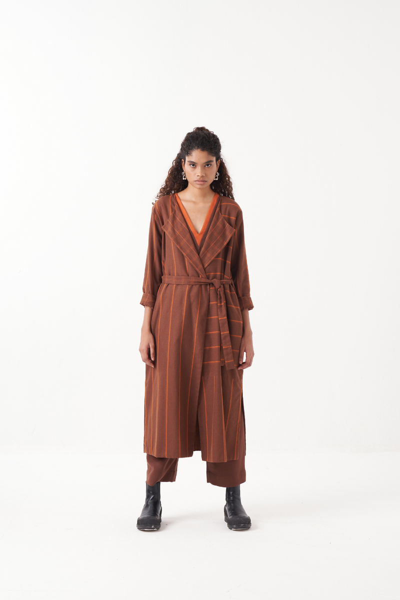 REVERSIBLE OVERLAY CO-ORD (SET OF 3)-CHOCOLATE BROWN by THREE in brown color for women Worldwide