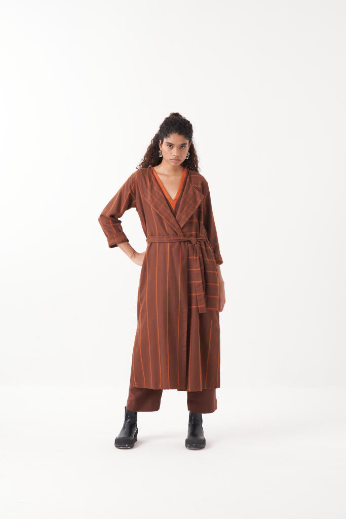 REVERSIBLE OVERLAY CO-ORD (SET OF 3)-CHOCOLATE BROWN by THREE in brown color for women Worldwide