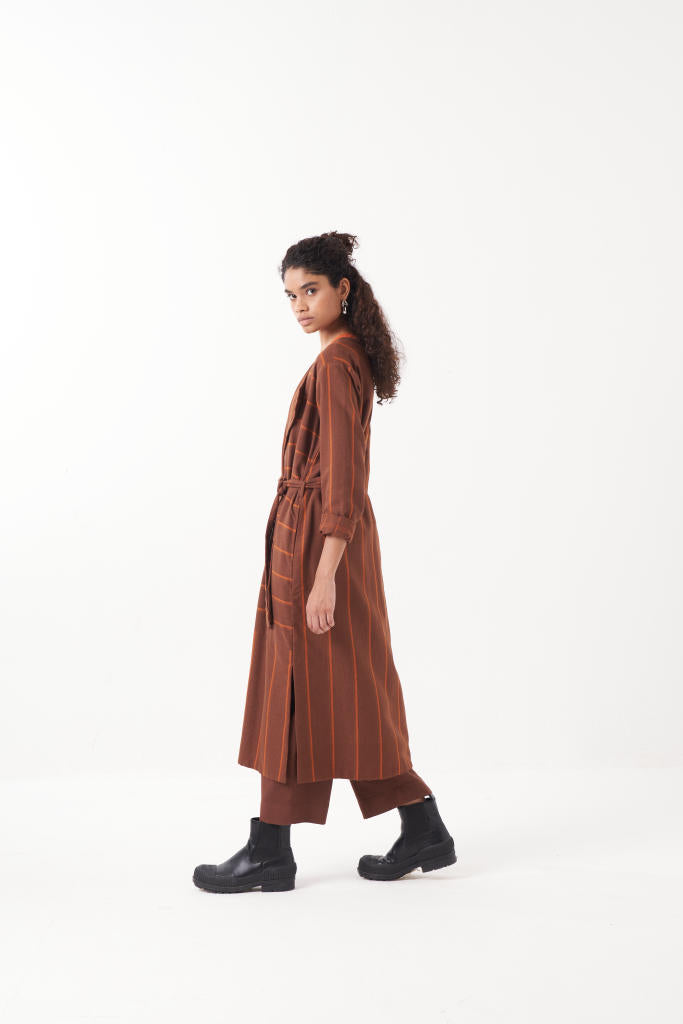 REVERSIBLE OVERLAY CO-ORD (SET OF 3)-CHOCOLATE BROWN by THREE in brown color for women Worldwide