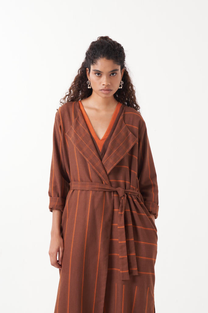 REVERSIBLE OVERLAY CO-ORD (SET OF 3)-CHOCOLATE BROWN by THREE in brown color for women Worldwide