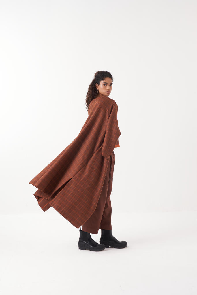 REVERSIBLE OVERLAY CO-ORD (SET OF 3)-CHOCOLATE BROWN by THREE in brown color for women Worldwide