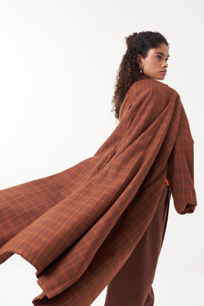 REVERSIBLE OVERLAY CO-ORD (SET OF 3)-CHOCOLATE BROWN by THREE in brown color for women Worldwide