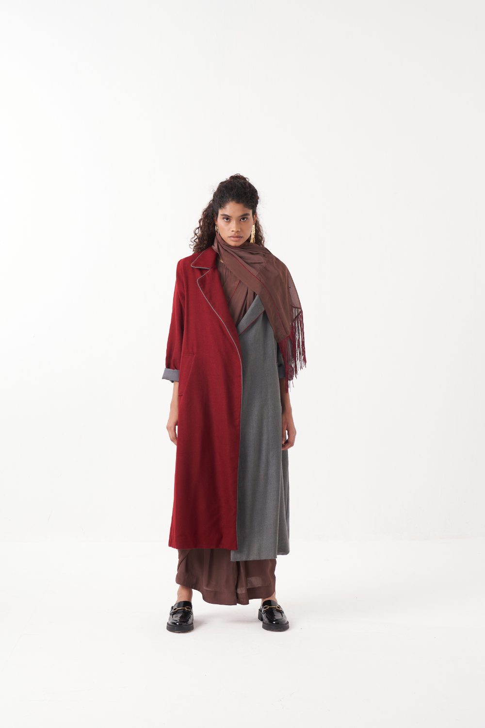 TWO TONE LONG JACKET-MADDER & GREY