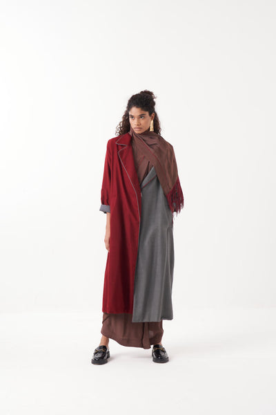 TWO TONE LONG JACKET-MADDER & GREY