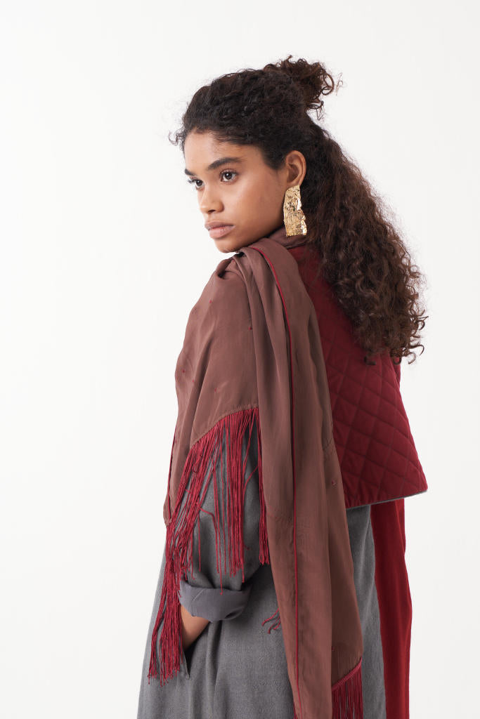 TWO TONE LONG JACKET-MADDER & GREY by THREE in grey color for women Worldwide
