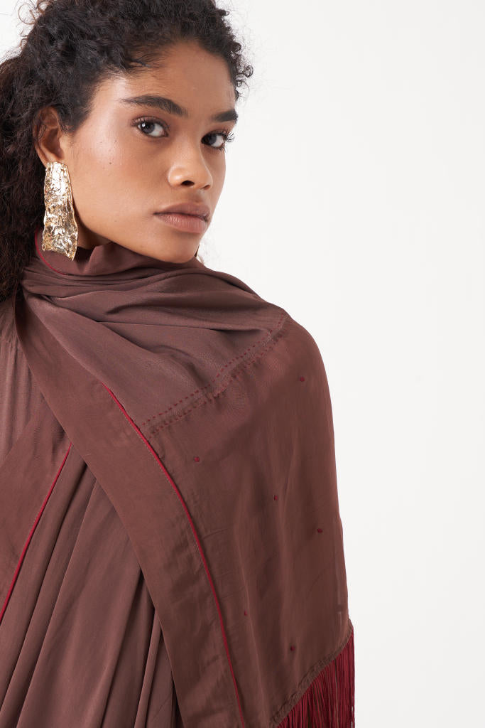 FRINGE SAREE-BROWN by THREE for women Worldwide