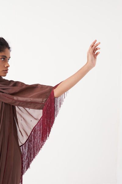 FRINGE SAREE-BROWN