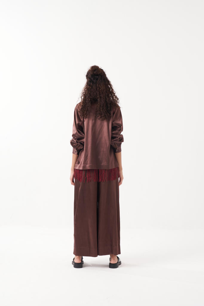 GATHERED SLEEVE JACKET-BROWN