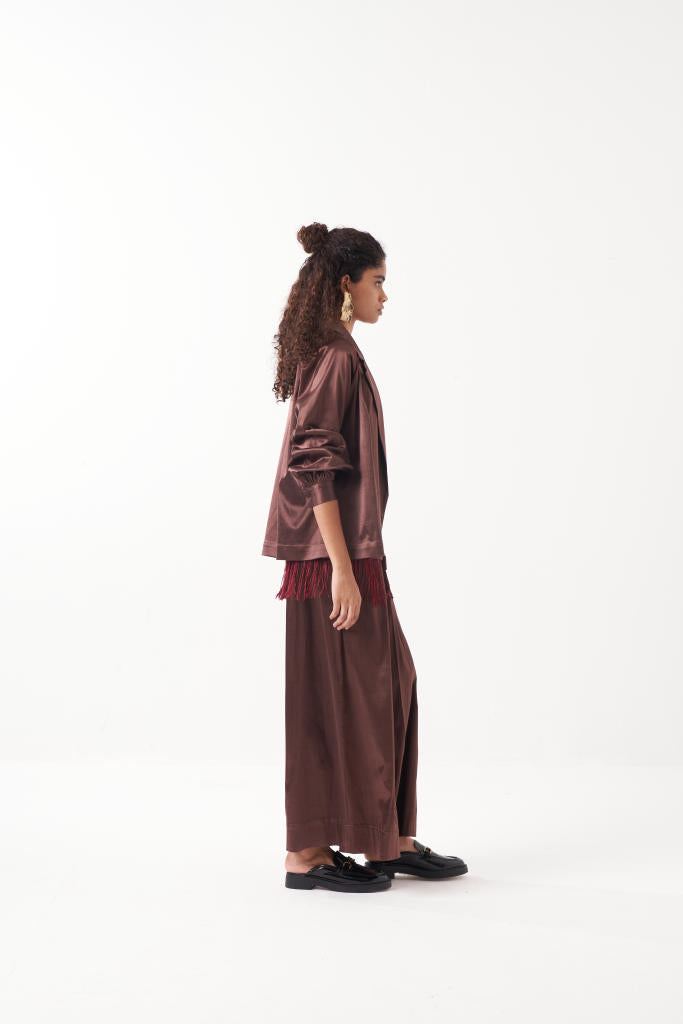 GATHERED SLEEVE JACKET-BROWN