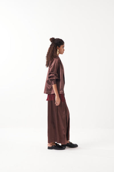 GATHERED SLEEVE JACKET-BROWN