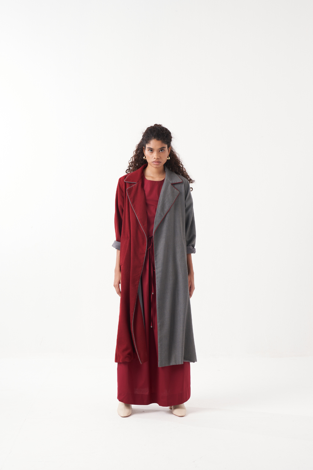 TWO TONE LONG JACKET CO-ORD (SET OF 3)-MADDER & GREY