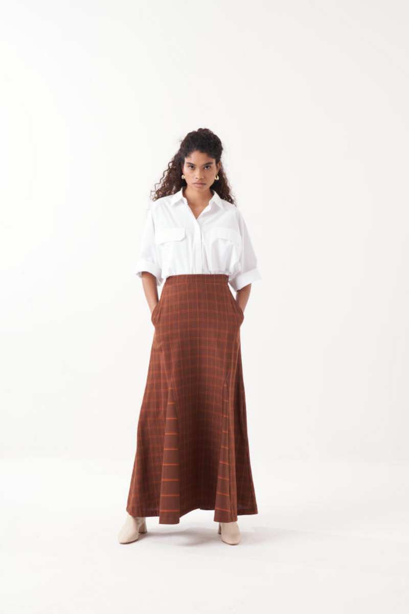 ANTI FIT SHIRT CO-ORD (SET OF 2)-CHOCOLATE BROWN & WHITE by THREE in brown color for women Worldwide