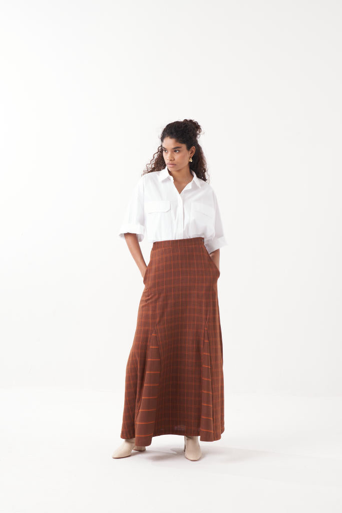 ANTI FIT SHIRT CO-ORD (SET OF 2)-CHOCOLATE BROWN & WHITE by THREE in brown color for women Worldwide