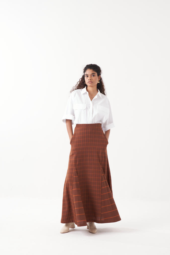 ANTI FIT SHIRT CO-ORD (SET OF 2)-CHOCOLATE BROWN & WHITE by THREE in brown color for women Worldwide