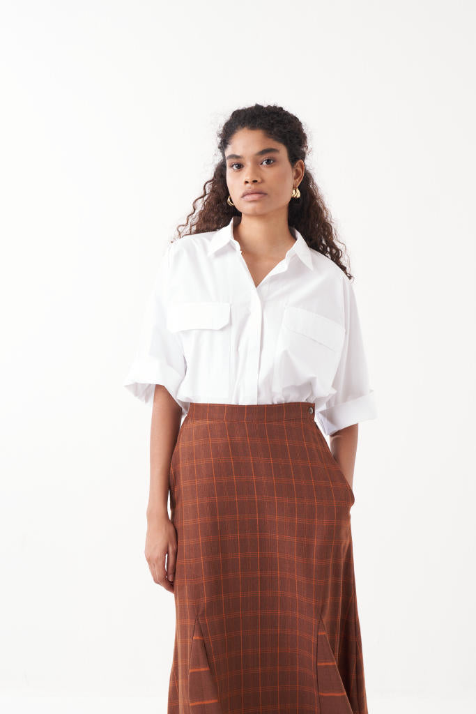 ANTI FIT SHIRT CO-ORD (SET OF 2)-CHOCOLATE BROWN & WHITE by THREE in brown color for women Worldwide