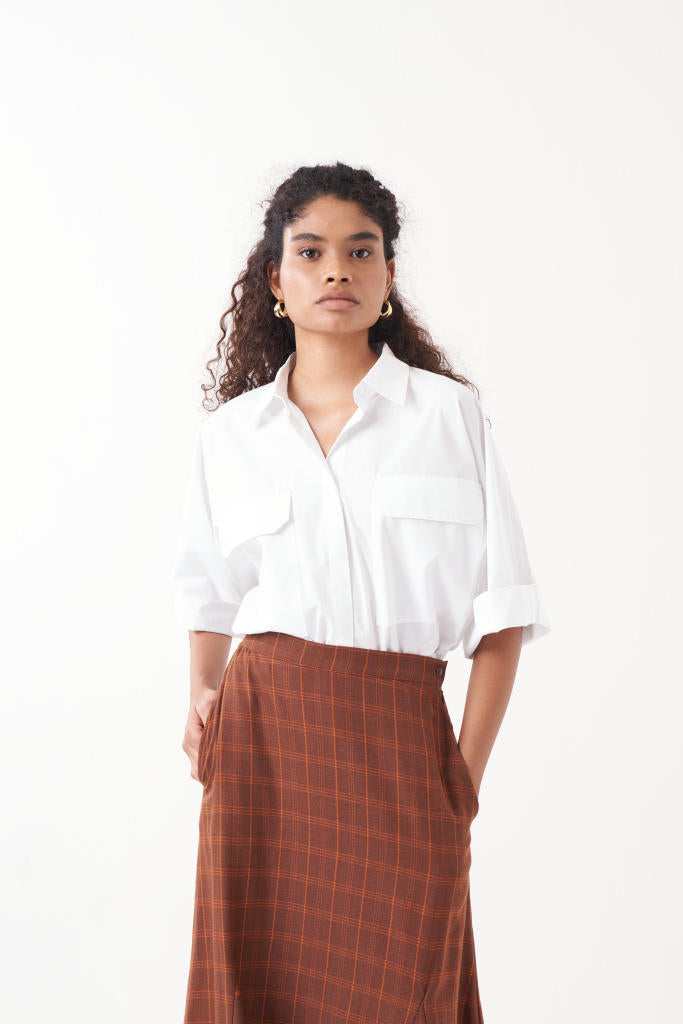 ANTI FIT SHIRT CO-ORD (SET OF 2)-CHOCOLATE BROWN & WHITE by THREE in brown color for women Worldwide