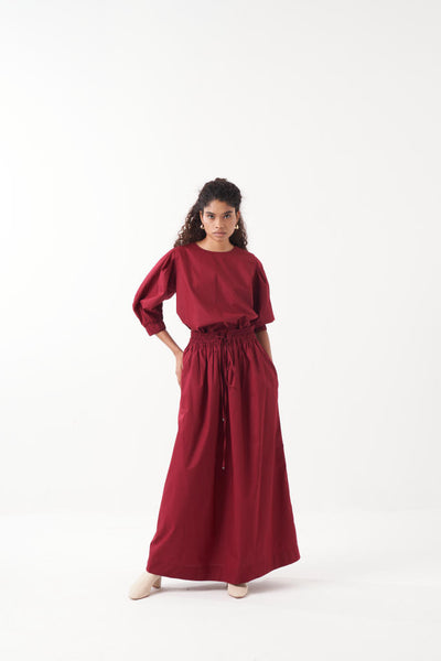 PLEATED SLEEVE TOP CO-ORD (SET OF 2)-MADDER